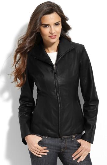 Petite Women's Cole Haan Lambskin Leather Scuba Jacket