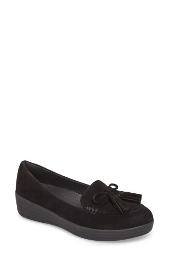 Women's Fitflop Tassel Bow Sneakerloafer(tm) Water Repellent Flat M - Black