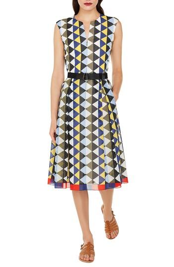 Women's Akris Diamond Print Cotton Voile Dress - Blue