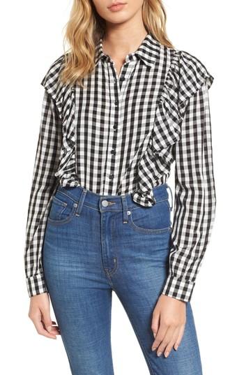 Women's Love, Fire Ruffle Gingham Shirt
