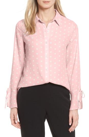 Petite Women's Vince Camuto Flutter Cuff Polka Dot Blouse, Size P - Pink
