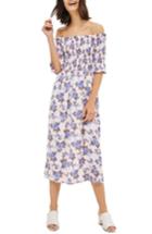 Women's Topshop Floral Smocked Off The Shoulder Midi Dress Us (fits Like 0-2) - Pink