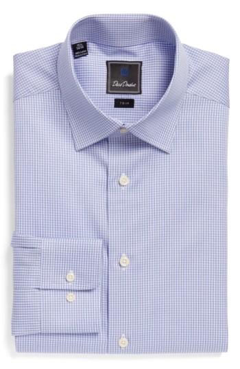 Men's David Donahue Trim Fit Check Dress Shirt - 32/33 - Purple