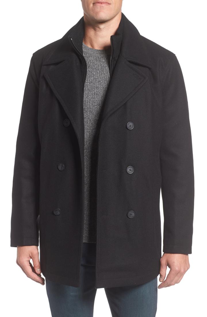 Men's Marc New York Burnett Peacoat With Rib Knit Bib, Size - Black