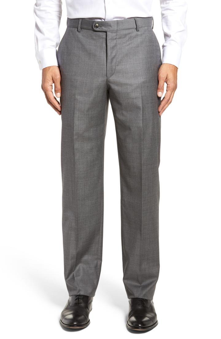 Men's Hickey Freeman Classic B Fit Flat Front Solid Wool Trousers R - Grey
