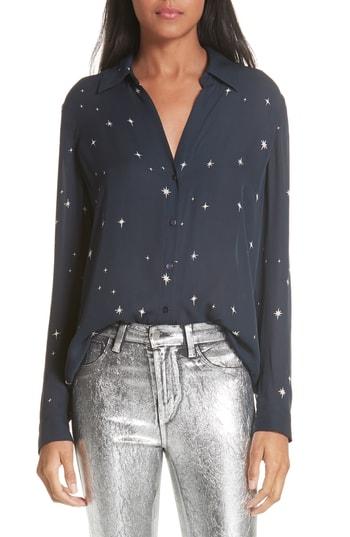 Women's L'agence Nina Print Silk Georgette Blouse, Size - Blue