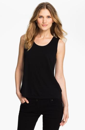 Petite Women's Eileen Fisher Scoop Neck Silk Tank, Size P - Black