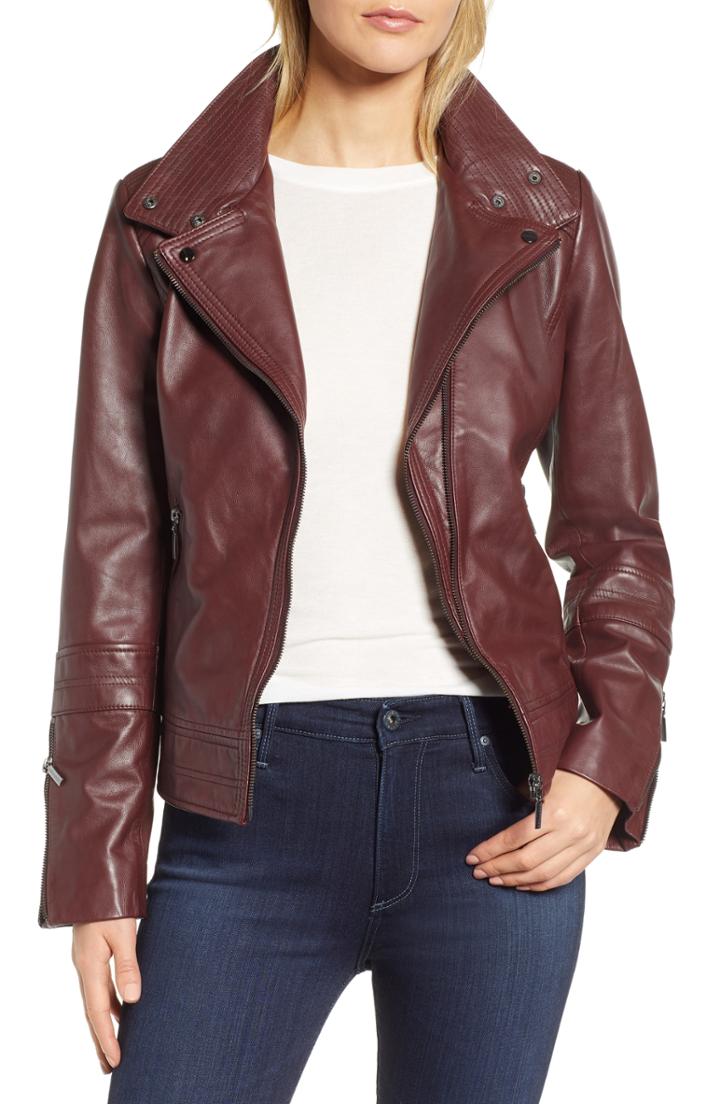 Women's Bernardo Leather Moto Jacket - Red