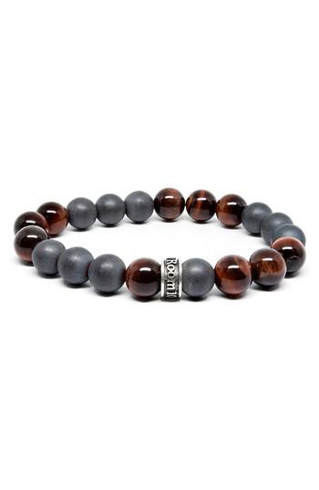 Men's Room101 Hematite Red Tiger's Eye Stretch Bracelet