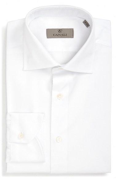 Men's Canali Regular Fit Solid Dress Shirt - White
