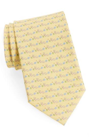 Men's Salvatore Ferragamo Squirrel & Snail Print Silk Tie, Size - Yellow