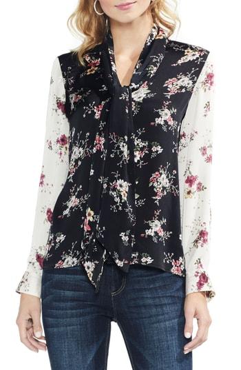 Women's Vince Camuto Delicate Bouquet Tie Neck Blouse - Black