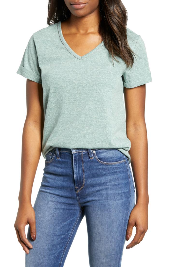 Women's Wit & Wisdom Chain Trim V-neck Tee - Green