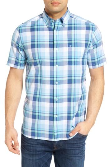 Men's Southern Tide Crystal Shores Classic Fit Plaid Short Sleeve Sport Shirt - Blue