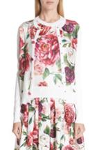 Women's Dolce & Gabbana Peony Print Silk Cardigan Us / 38 It - White