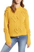 Women's Woven Heart Placement Knot Knit Sweater - Yellow