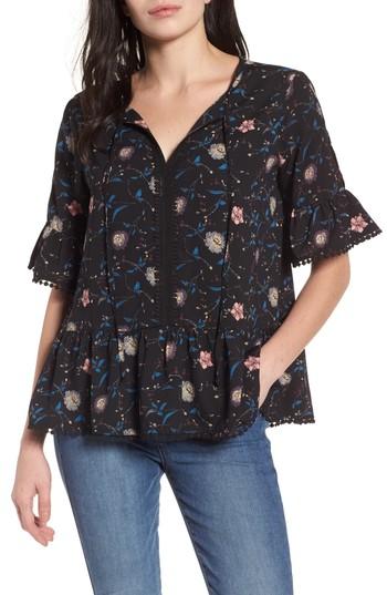 Women's Caslon Print Peplum Top, Size - Black