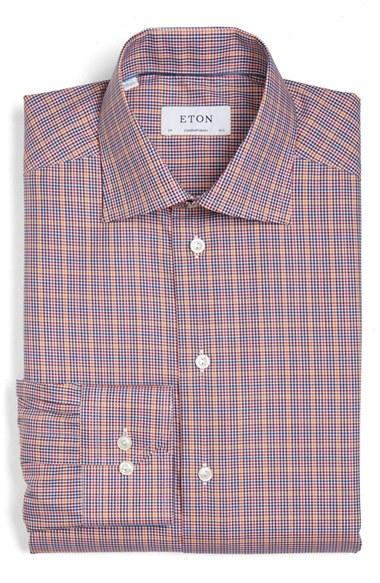 Men's Eton Contemporary Fit Check Dress Shirt - Orange