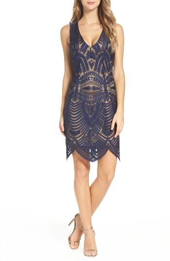 Women's Bardot Embroidered Mesh Dress - Blue