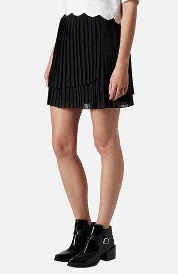 Topshop Asymmetric Pleat Skirt Black