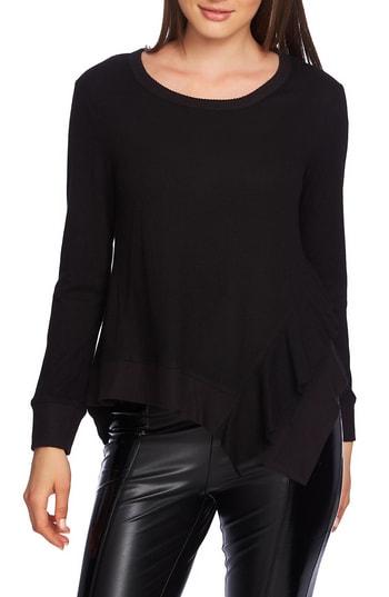 Women's 1.state Mixed Rib Asymmetrical Hem Cozy Top - Black