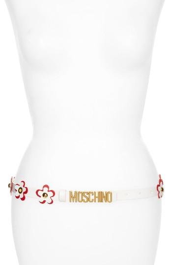 Women's Moschino Flower Logo Leather Belt