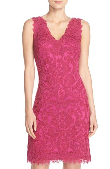 Women's Tadashi Shoji Embroidered Mesh Sheath Dress - Pink