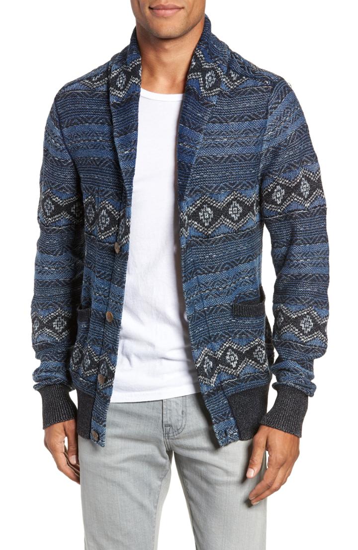 Men's Faherty Indigo Shore Shawl Collar Wool Blend Cardigan, Size - Blue