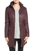 Women's Via Spiga Tassel Detail Hooded Mix Quilt Coat - Burgundy