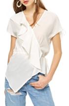 Women's Topshop Ruffle Asymmetrical Drawstring Blouse Us (fits Like 0) - Ivory