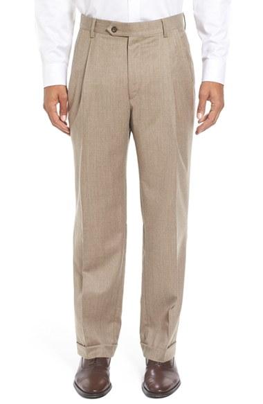 Men's Berle Pleated Solid Wool Trousers X 32 - Brown