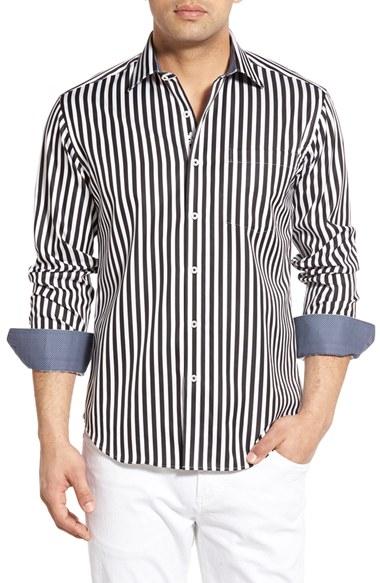 Men's Bugatchi Classic Fit Vertical Stripe Sport Shirt, Size - Black