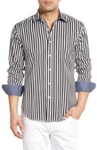 Men's Bugatchi Classic Fit Vertical Stripe Sport Shirt, Size - Black