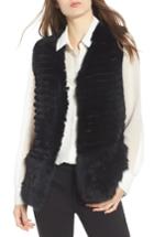 Women's Love Token Genuine Rabbit & Fox Fur Vest - Black