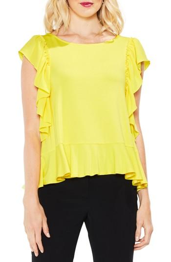 Women's Vince Camuto Ruffle Sleeve Mix Media Top - Yellow