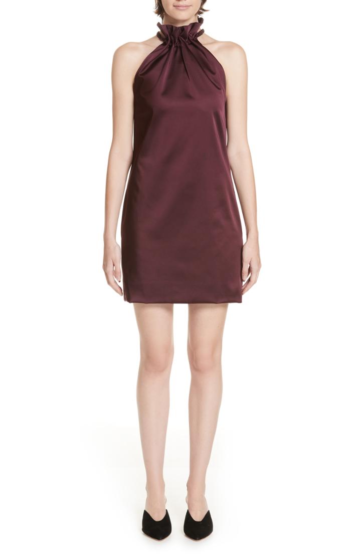 Women's Rosetta Getty Ruched Neck Stretch Duchess Satin Dress - Burgundy