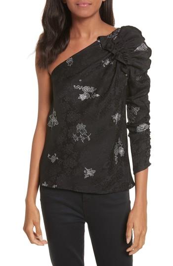 Women's Rebecca Taylor One-shoulder Glitter Silk Top - Black