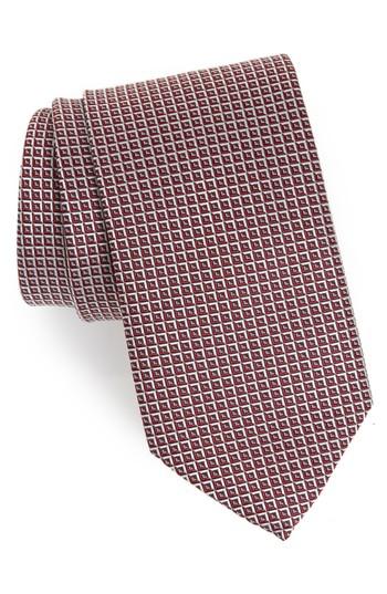 Men's Eton Geometric Grid Silk Tie, Size - Red