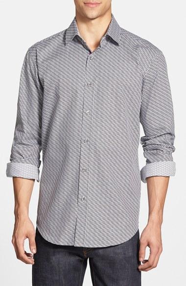 Men's Bugatchi Shaped Fit Sport Shirt - Grey