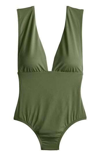 Women's J.crew Tactel V-neck One-piece Swimsuit - Beige