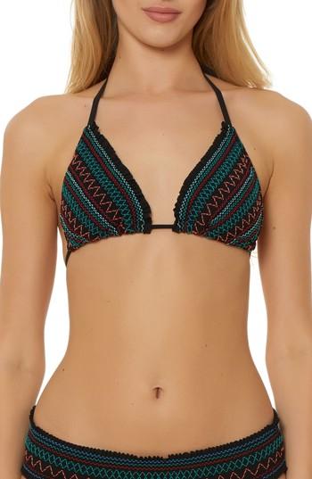 Women's Red Carter Smocked Triangle Bikini Top - Black