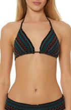Women's Red Carter Smocked Triangle Bikini Top - Black