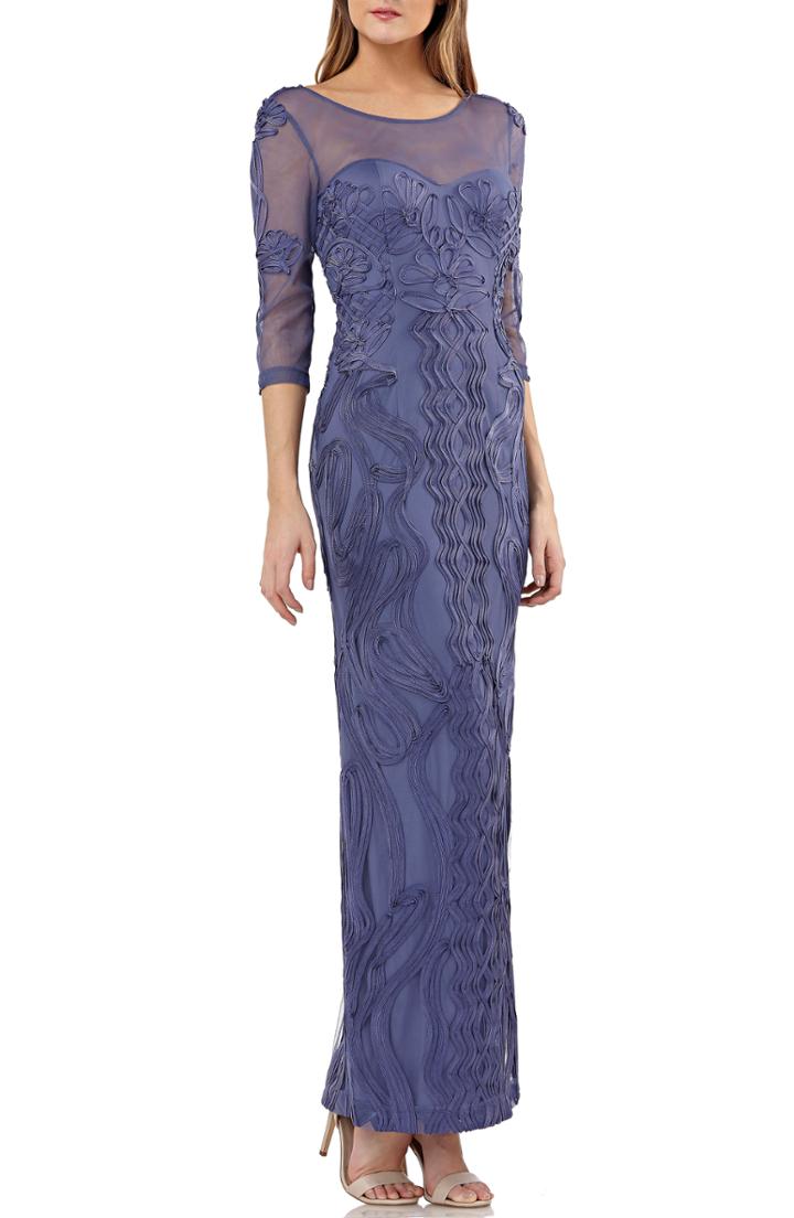 Women's Js Collections Illusion Yoke Soutache Column Gown