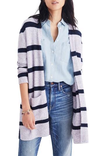 Women's Madewell Kent Stripe Cardigan - Purple