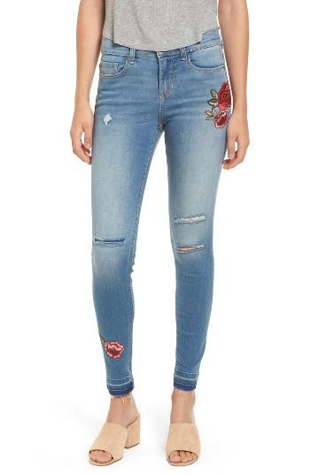 Women's Sp Black Floral Patch Skinny Jeans