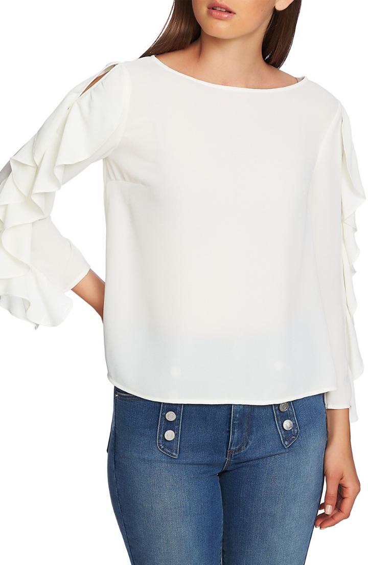 Women's 1.state Ruffle Slit Sleeve Top, Size - White