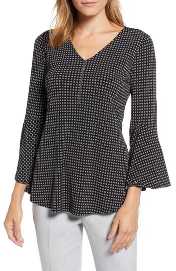 Women's Chaus Bell Sleeve Window Box Zipper Top - Black