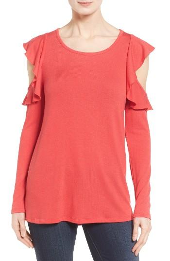 Petite Women's Pleione Ruffle Cold Shoulder Top P - Red