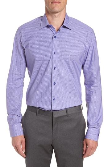 Men's Ike Behar Regular Fit Check Dress Shirt .5 32/33 - Purple
