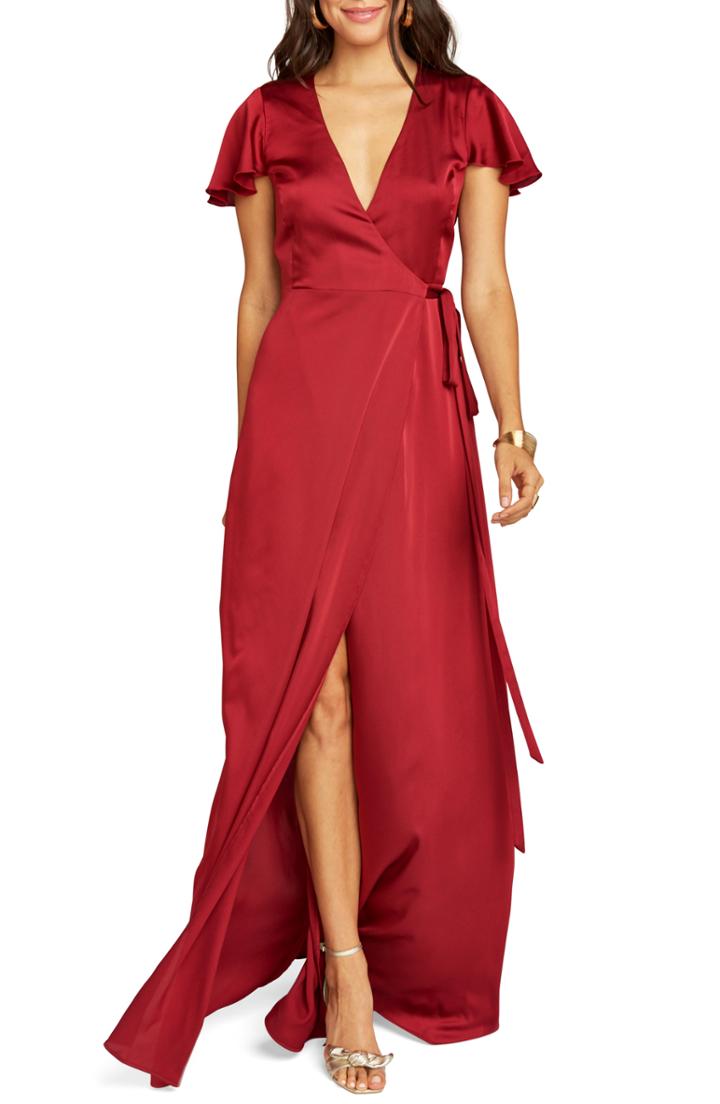 Women's Show Me Your Mumu Noelle Satin Wrap Evening Dress